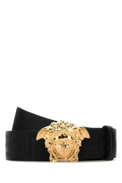 Versace Medusa Head Calf Leather Belt In Black