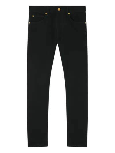 Versace Black Gold-tone Embroidered Jeans