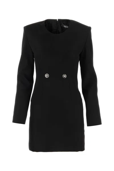 VERSACE WOMEN BLACK GRAIN DE POUDRE MINI DRESS