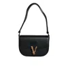 Versace Black Grainy Calf Leather Logo Crossbody Shoulder Bag In Black
