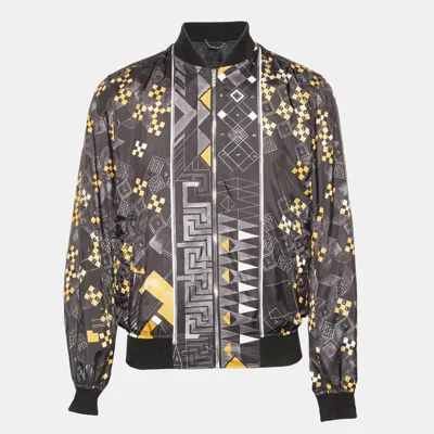 Pre-owned Versace Black Graphic Print Zip-up Bomber Jacket S