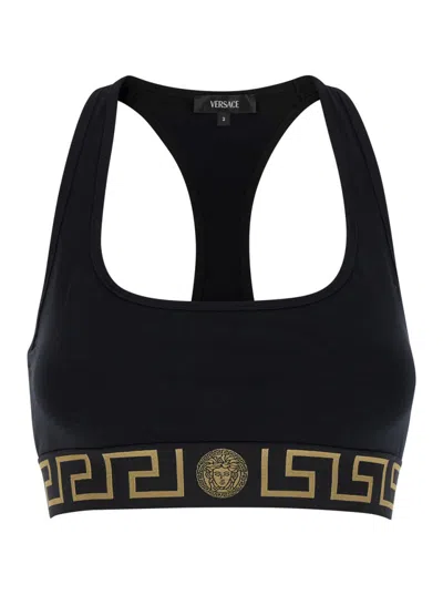 VERSACE BLACK GRECA AND MEDUSA SPORTS BRA