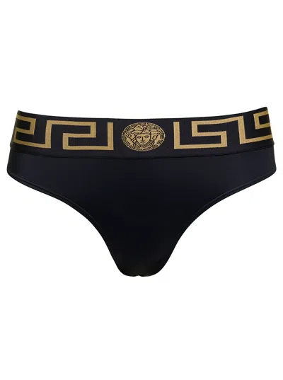 Versace Black Greca Bikini Bottoms In Polyamide Woman