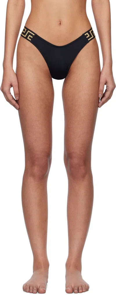 Versace Black Greca Border Bikini Bottoms In 1b000-black