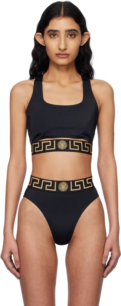 Versace Greca Bikini Top In Black