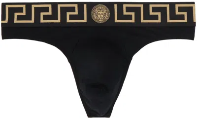 Versace Greca Border Thong In A80g-black Gold