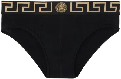 Versace Black Greca Border Briefs In A80g-black Gold Gre