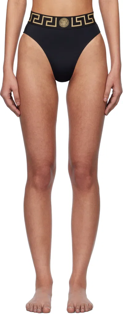 Versace Black Greca Border High Waist Bikini Bottom
