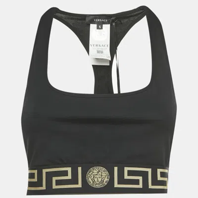 Pre-owned Versace Black Greca Border Jersey Scoop Bralette L