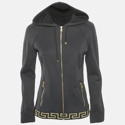 Pre-owned Versace Black Greca Border Jersey Zip-front Jacket L