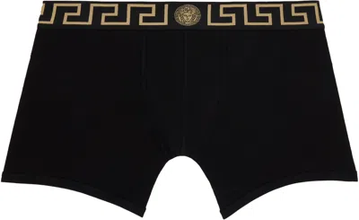 Versace Black Greca Border Long Boxer Briefs In A80g-black Gold Gree