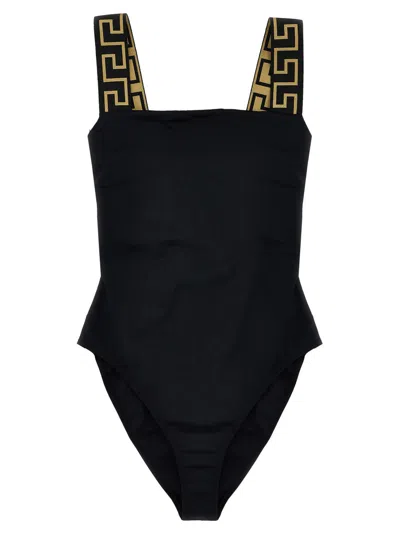 VERSACE BLACK GRECA BORDER ONE-PIECE SWIMSUIT