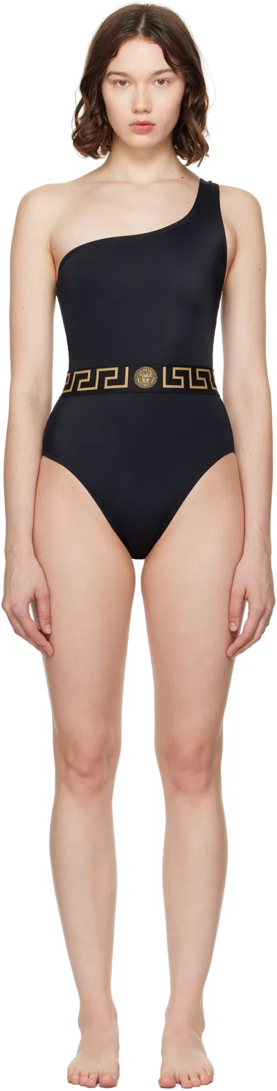 Versace Black Greca Border One-piece Swimsuit