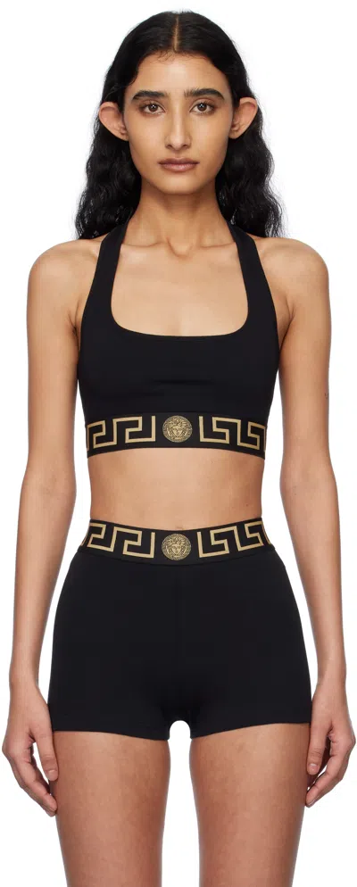 Versace Black Greca Border Scoop Bralette In A1008-black