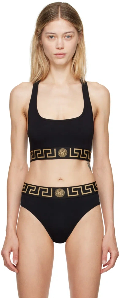 Versace Black Greca Border Scoop Bralette In A1008-black