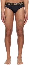 Versace Black Greca Border Swim Briefs In A80g-black Gold Gree