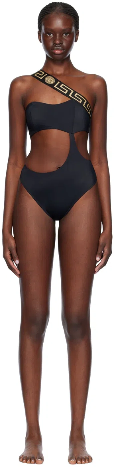 Versace Black Greca Border Swimsuit In A1008 Black