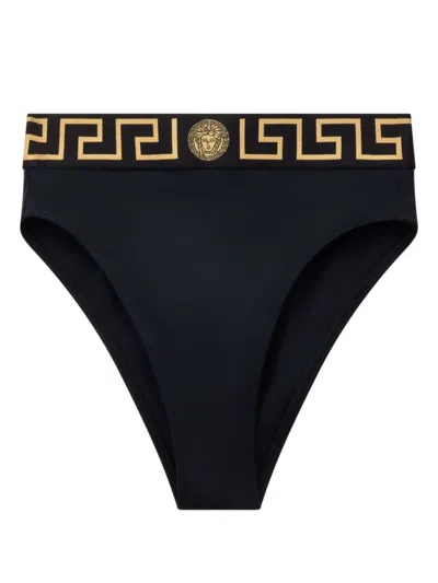 VERSACE BLACK GRECA HIGH WAIST BIKINI BOTTOM