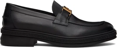 Versace Black Greca Leather Loafers
