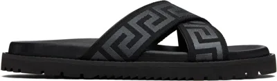 VERSACE BLACK GRECA SLIDES