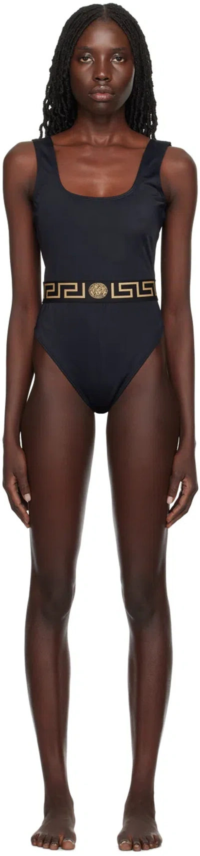 Versace Black Greca Swimsuit In 1b000 Black