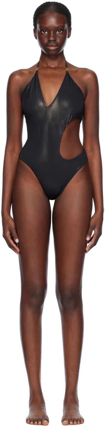 Versace Black Greca Swimsuit In 2b130-black+gold