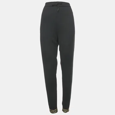 Pre-owned Versace Black Greca Trim Jersey Joggers L