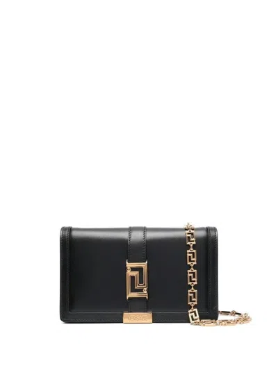 Versace Black Greek Goddess Mini Leather Handbag For Women