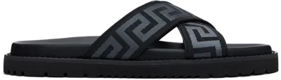 VERSACE BLACK GREEK RIBBON SANDALS
