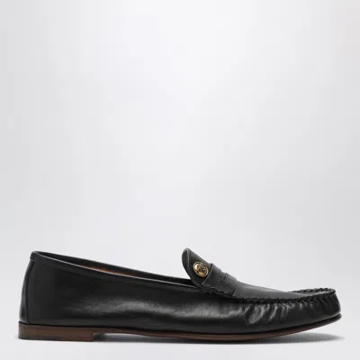 Versace Black Guanto Loafers In Calf Leather In Animal Print