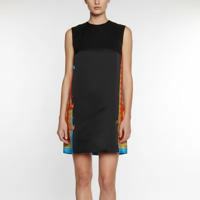 Pre-owned Versace Black Heritage Barocco Goddess Crepe And Satin Mini Dress M