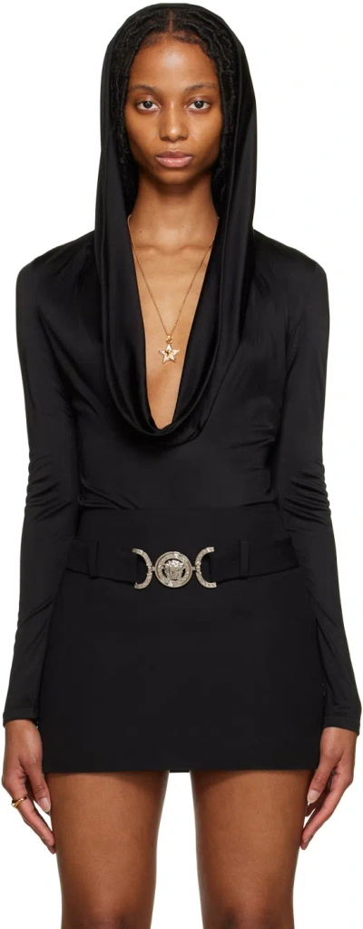 Versace Black Hooded Bodysuit In 1b000 Black