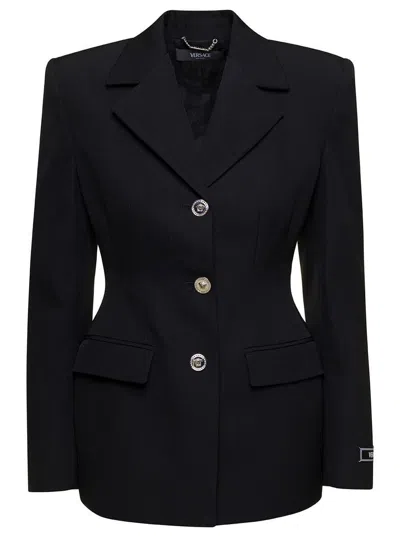 Versace Black Hourglass Single-breasted Blazer In Wool Woman
