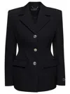 VERSACE BLACK HOURGLASS SINGLE-BREASTED BLAZER IN WOOL WOMAN