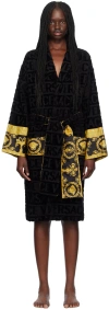 Versace Barocco Hooded Short Bathrobe In Z4800 Nero