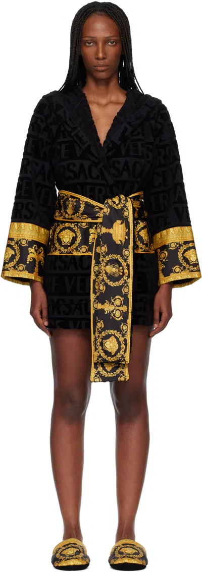Versace Black 'i Heart Baroque' Short Bathrobe