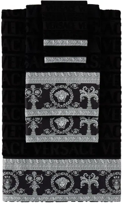 Versace Black 'i Heart Baroque' Towel Set, 5 Pcs In 5b780