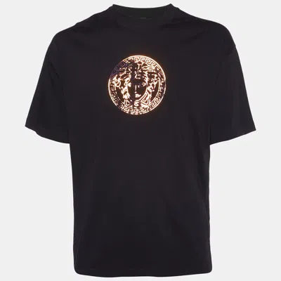 Pre-owned Versace Black Iridescent Medusa Logo Cotton Crew Neck T-shirt M
