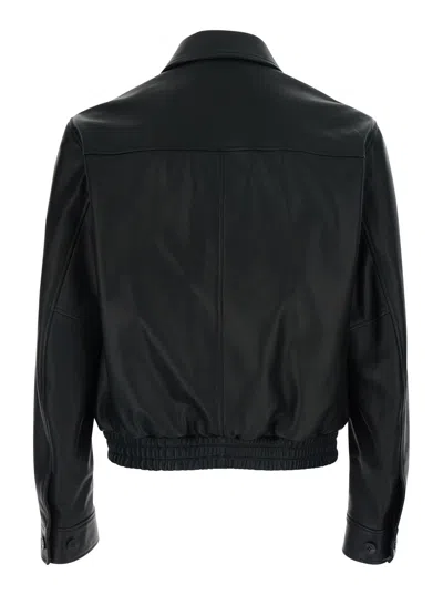 Versace Black Jacket - Jacket With Front Closure And High Collar - Leather - Men