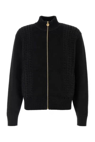 Versace Black Jacquard Cardigan In Gray