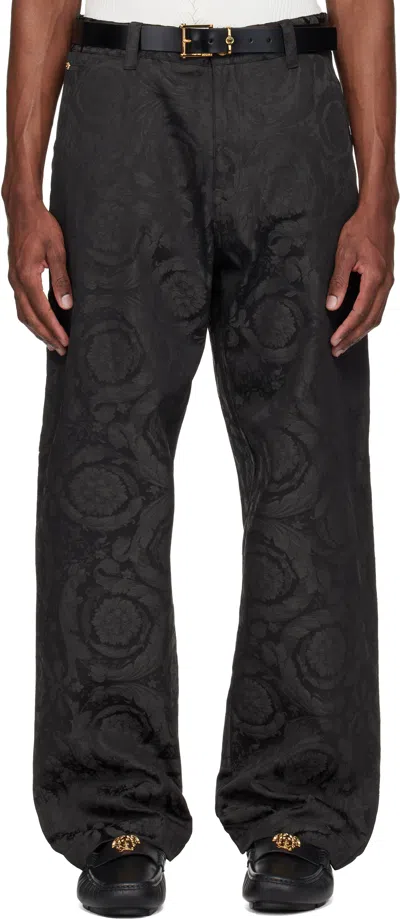 Versace Black Jacquard Cotton Carpenter Trousers