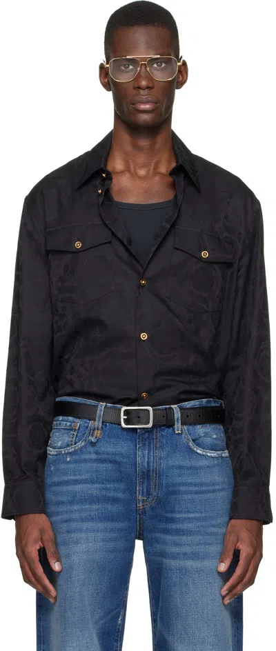 Versace Black Jacquard Cotton-poplin Shirt