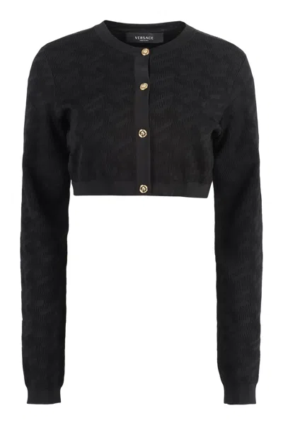 Versace Black Jacquard Knit Cardigan For Women In Fw23