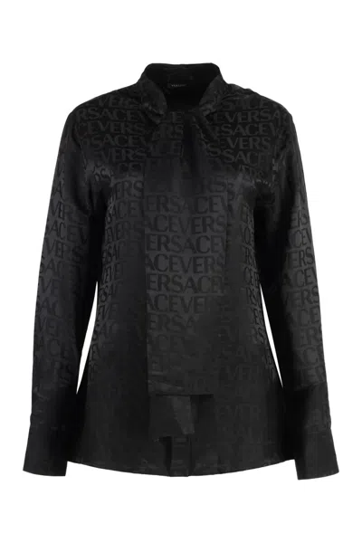 Versace Black Jacquard Logo Motif Shirt