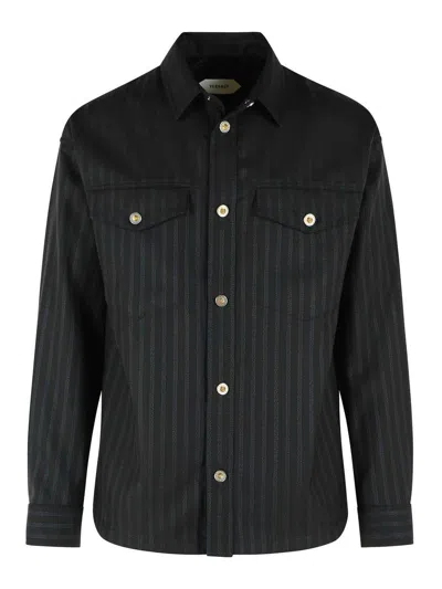 Versace Greca Monogram Jacquard Wool Shirt In Black