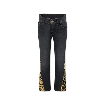 Versace Black Jeans For Kids With Baroque Print