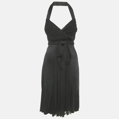 Pre-owned Versace Black Jersey & Silk Halter Neck Backless Belted Mini Dress M