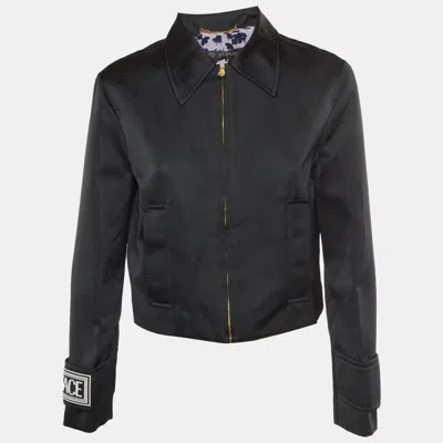 Pre-owned Versace Black Jersey Cropped Zip Jacket S