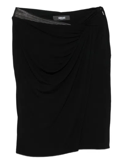 VERSACE BLACK JERSEY DRAPED SKIRT VERSACE
