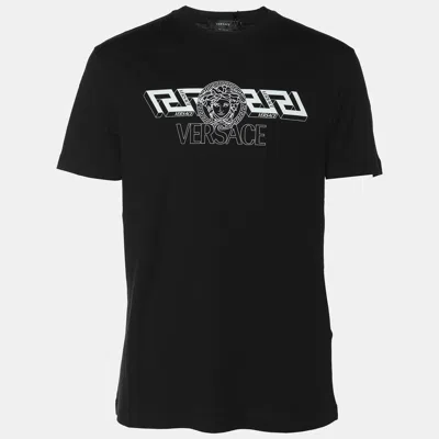Pre-owned Versace Black Jersey Logo Print T-shirt M